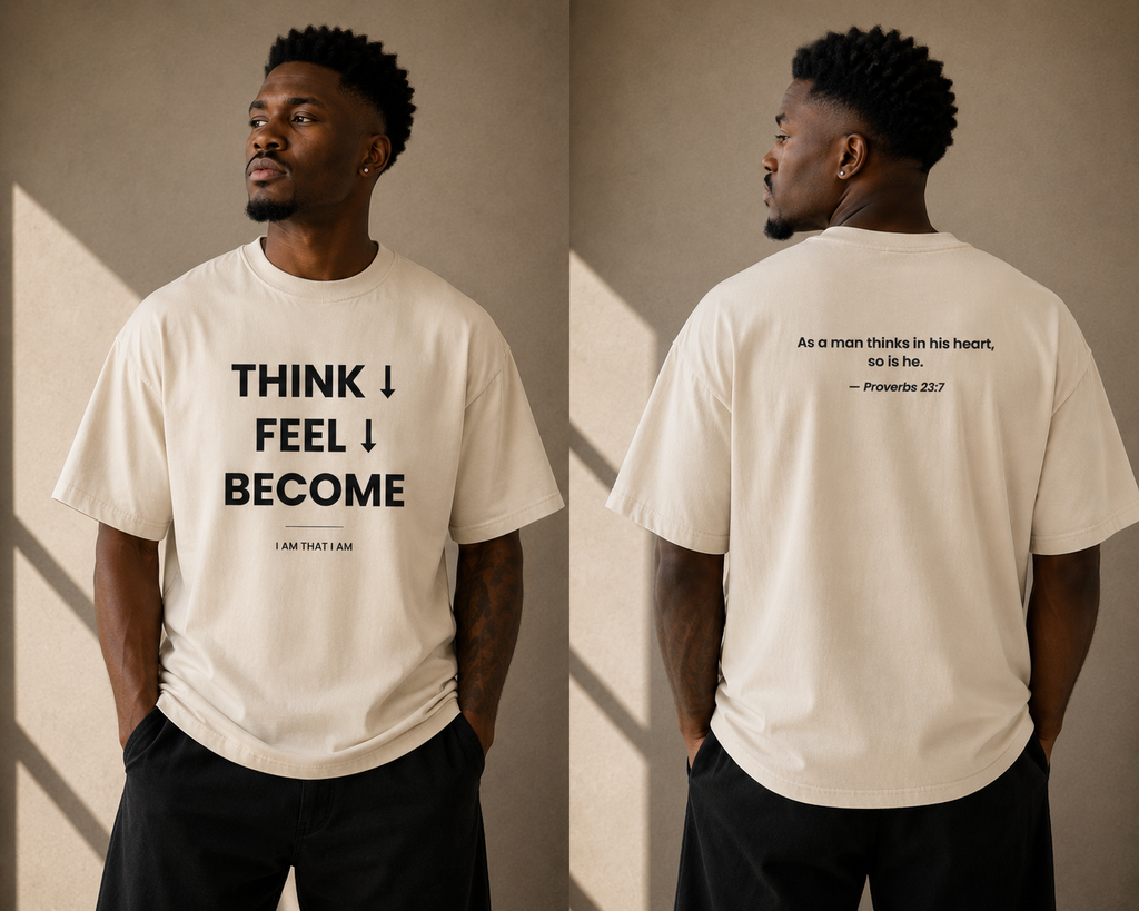 THINK / FEEL / BECOME Tee — Proverbs 23:7 Mindset Collection
