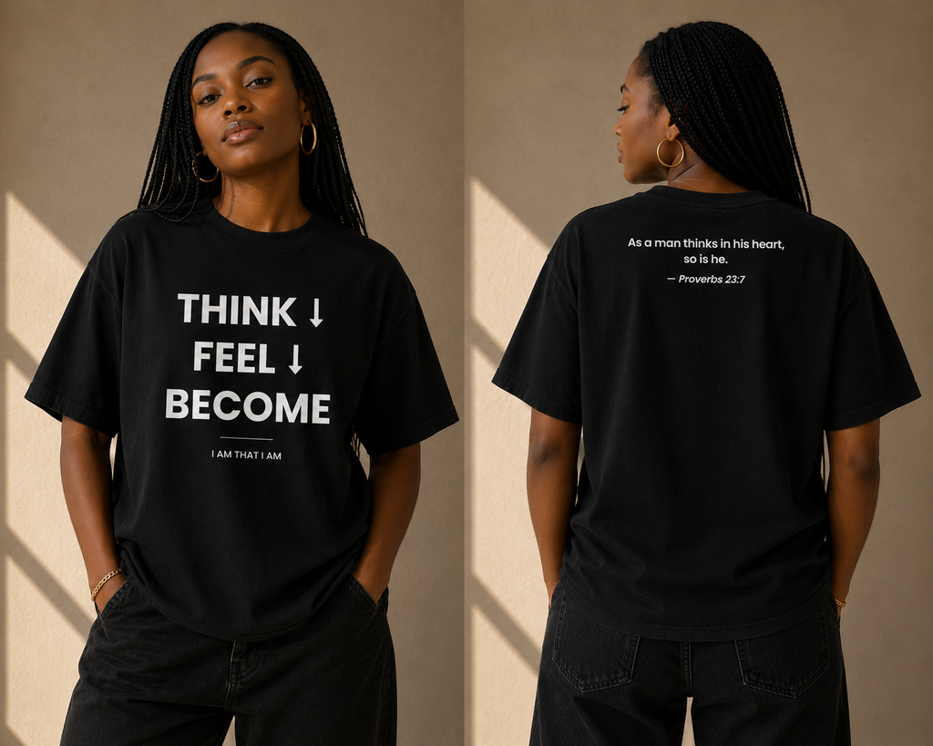 THINK / FEEL / BECOME Tee — Proverbs 23:7 Mindset Collection